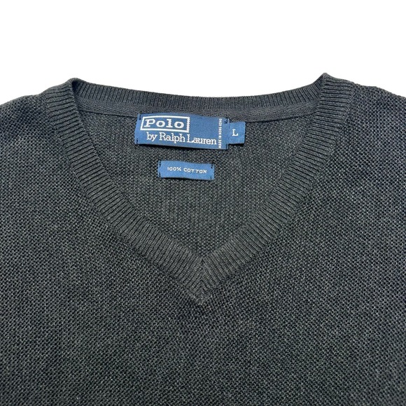 Polo by Ralph Lauren | Men | Dark Brown Relaxed Knit V-Neck Sweater | Large - Picture 7 of 9
